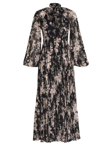 Black Ivory Floral Clothing Sunray Pleated Midi Dress Women Zimmermann