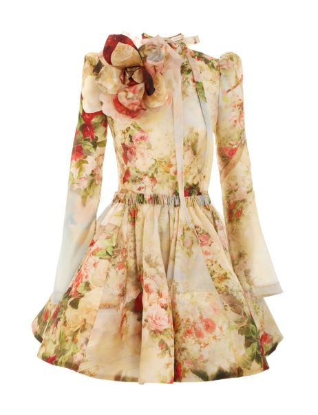 Rosy Garden Floral Women Clothing Zimmermann Luminosity Ruched Mini Dress