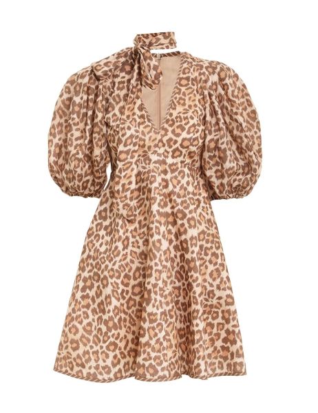 Zimmermann Tie Neck Mini Dress Clothing Toffee Leopard Women