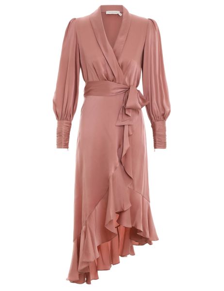 Clothing Silk Wrap Midi Dress Women Dusty Pink Zimmermann