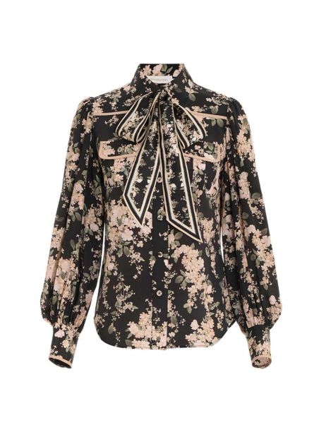 Buttoned Shirt Black Ivory Floral Women Zimmermann Clothing