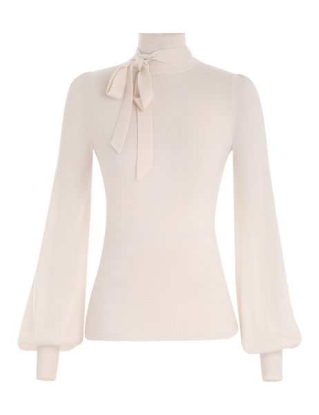 Zimmermann Cream Blouson Tie-Neck Sweater Women Clothing