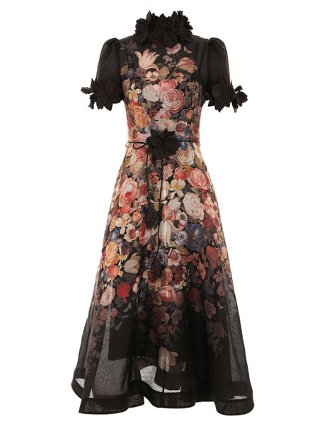 Morisot Black Print Luminosity Liftoff Flower Midi Women Zimmermann Dresses