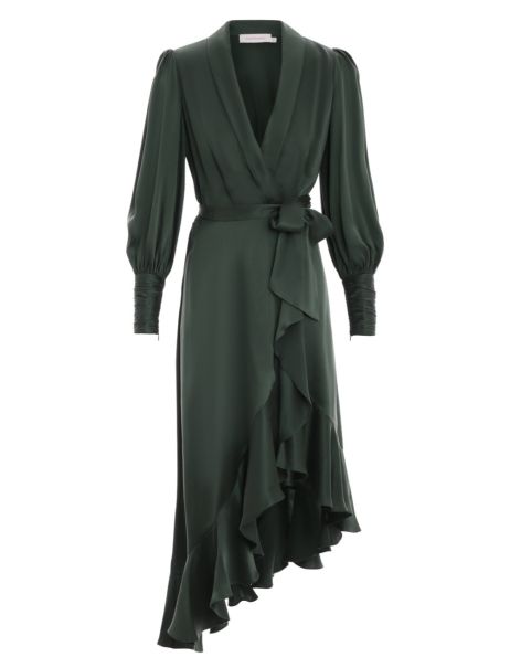 Silk Wrap Midi Dress Zimmermann Dark Green Women Dresses