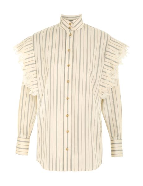 Cream Stripe Zimmermann Women Sensory Lace Stripe Shirt Tops