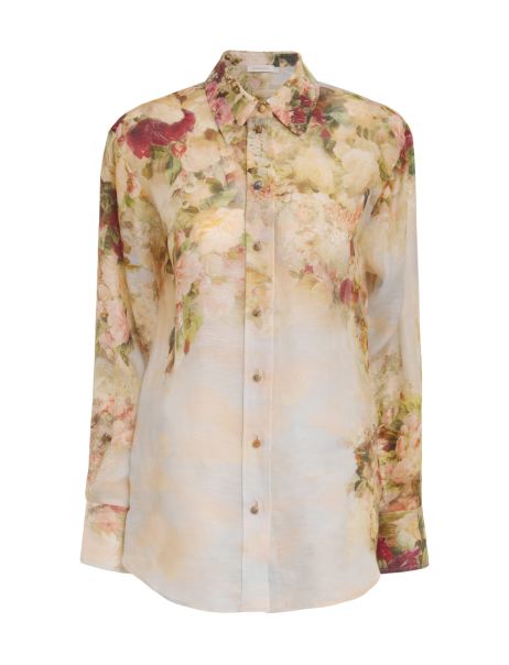 Luminosity Button Up Shirt Zimmermann Rosy Garden Floral Women Tops