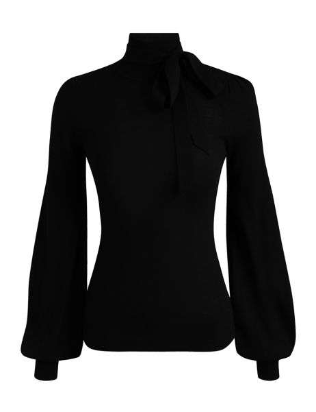 Women Knitwear Black Zimmermann Blouson Tie-Neck Sweater