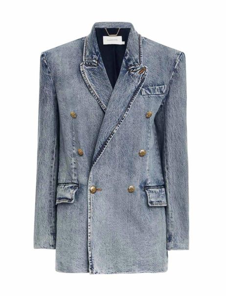 Zimmermann Women Luminosity Denim Blazer Jackets & Coats Briny Blue