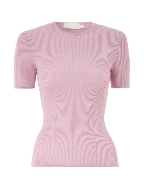 Dusty Pink Lurex August Rib T-Shirt Zimmermann Clothing Women