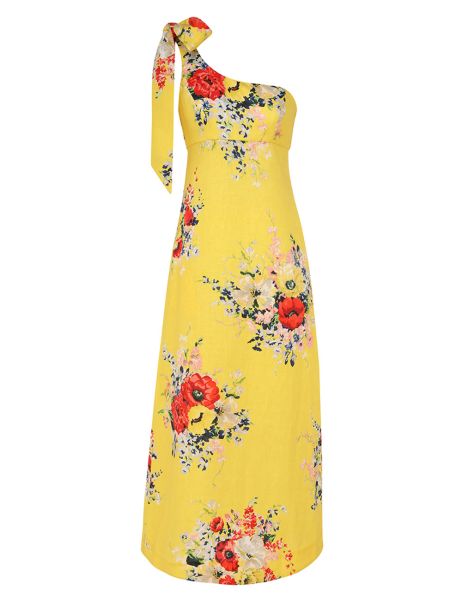 Yellow Floral Alight Asymmetric Midi Dress Clothing Women Zimmermann