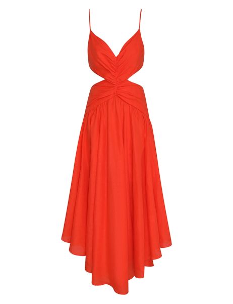 Raie Plunge Cut Out Midi Dress Tangerine Zimmermann Clothing Women