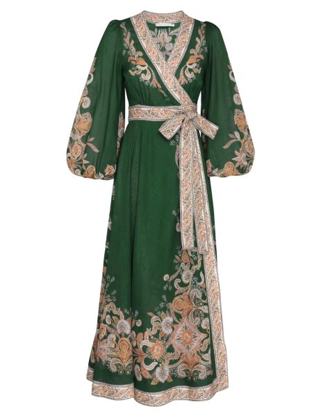 Devi Wrap Midi Dress Clothing Zimmermann Emerald Paisley Women
