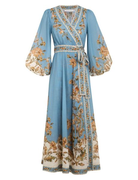 Blue Daisy Floral Clothing Chintz Wrap Midi Dress Women Zimmermann