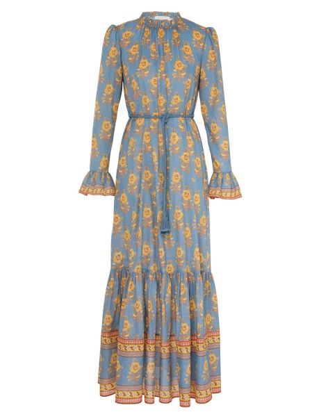 Blue Yellow Floral Junie Frill Midi Dress Women Dresses & Coverups Zimmermann