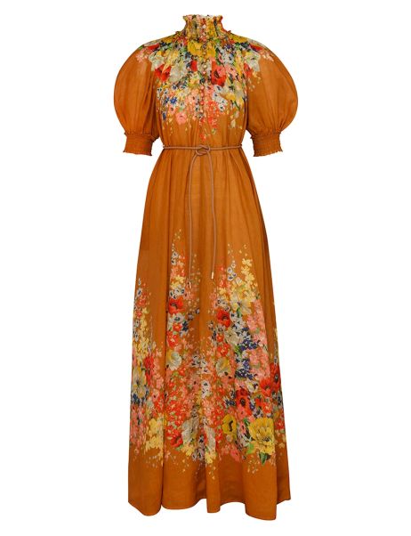 Zimmermann Tan Floral Dresses & Coverups Women Alight Swing Maxi Dress
