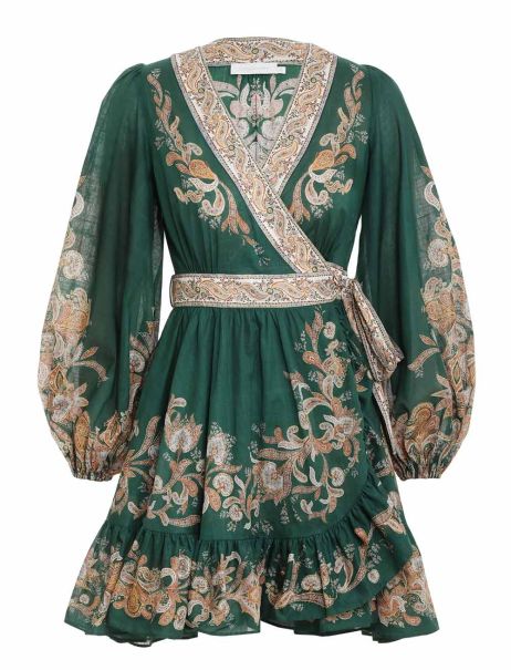 Dresses & Coverups Women Zimmermann Emerald Paisley Devi Wrap Mini Dress
