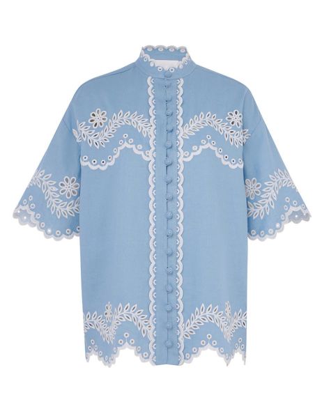 Zimmermann Women Tops Blue Junie Embroidered Shirt