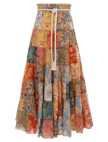 Patch Floral Zimmermann Skirts Women Junie Tiered Midi Skirt