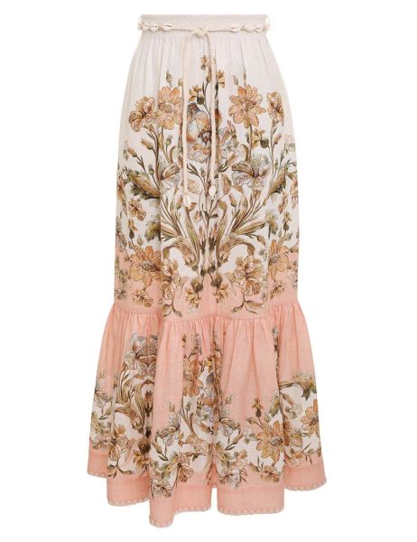 Zimmermann Chintz Tiered Midi Skirt Skirts Women Pink Daisy Floral