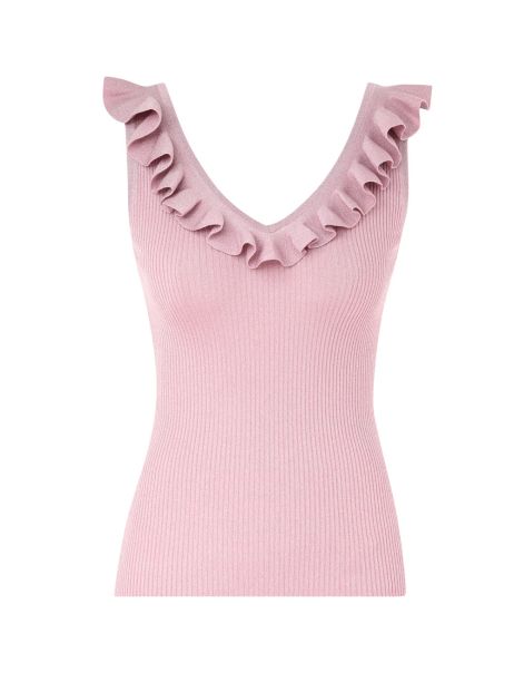 August Frill V-Neck Top Dusty Pink Lurex Women Knitwear Zimmermann