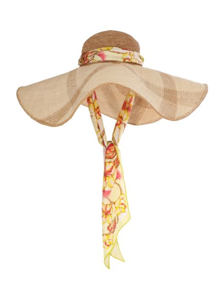 Hats Straw & Printed Silk Sunhat Yellow Hibiscus Women Zimmermann