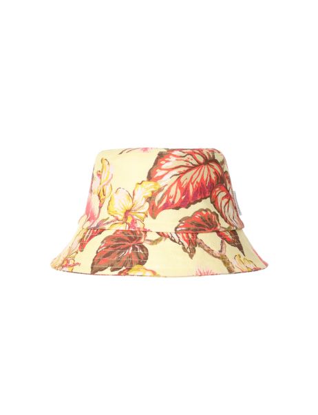 Printed Canvas Bucket Hat Women Zimmermann Yellow Hibiscus Hats