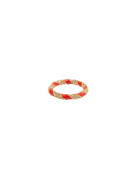 Women Gold Red Zimmermann Candy Stripe Pave Ring Rings