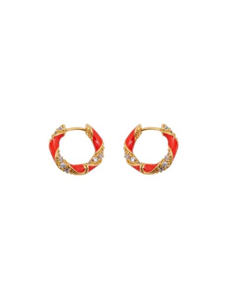 Women Earrings Zimmermann Gold Red Candy Stripe Pave Hoops