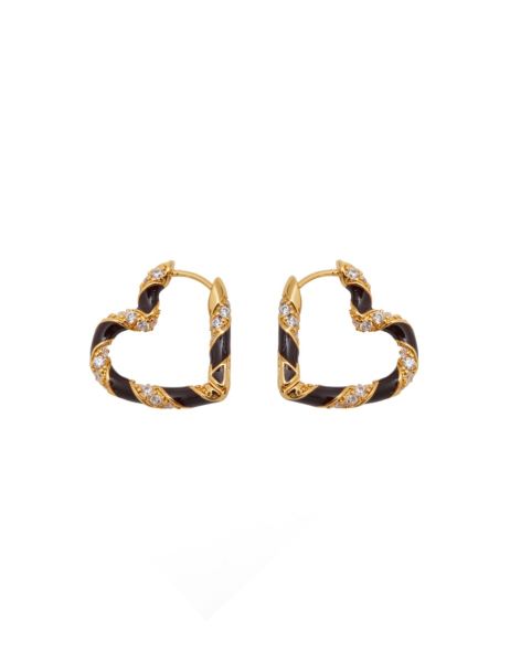 Candy Stripe Pave Heart Hoops Gold Bordeaux Earrings Women Zimmermann