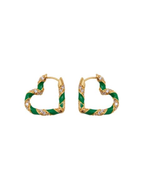 Gold Green Candy Stripe Pave Heart Hoops Women Zimmermann Earrings