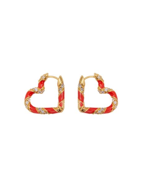 Women Zimmermann Earrings Candy Stripe Pave Heart Hoops Gold Red
