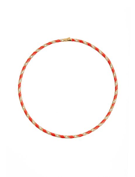 Zimmermann Women Necklaces Gold Red Candy Stripe Pave Choker