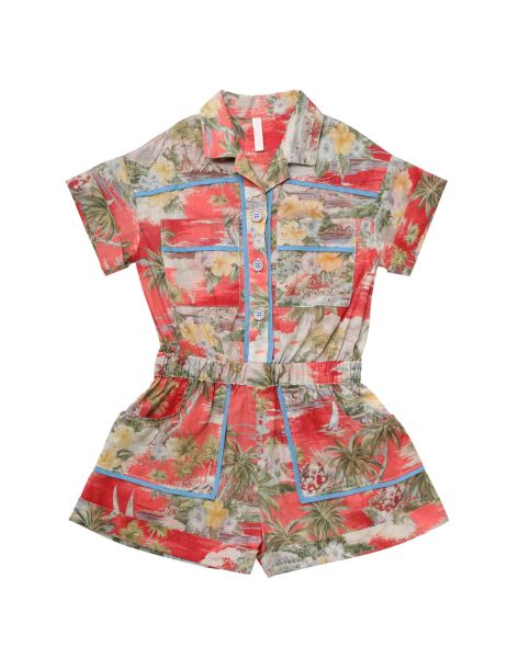Kids Zimmermann Red Palm Clothing Alight Pocket Detail Playsuit